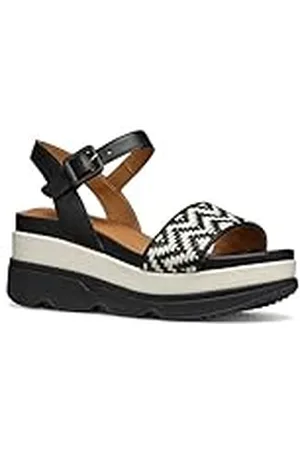 Geox D Gardenia A, Sandalia de cuña Mujer, Black/Papyrus, 35 EU
