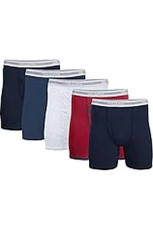 Gildan Ropa Interior de Hombres, Boxer Briefs Multipack, Azul Marino/Jaspeado/Gris Deportivo/Punto (Paquete de 5, Longitud Clásica), XL