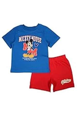 Disney MICKEY, Conjunto de 2 piezas, Camiseta + Pantalones cortos, Niños, (2 a 8 años), Unisex, Niño, Niña, Suave, Lindo, Cálido, Camiseta, Pantalones, Modelo DIS MFB 5204C166 S1-3A, BLEU