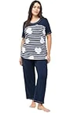 Ulla Popken Pyjama, Stripes & Heart Pijama, , 48-50 Mujeres