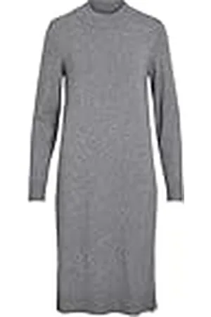 VILA Viril Crew Neck L/S Midi Dress-Noos Vestido, Color Gris, M Mujeres