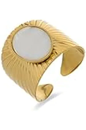 Luxenter Anillo Mujer en Aleación de Metal con Madreperla Blanca Color Acabado en Oro Amarillo de 18k Ancho 16 mm Ajustable Modelo Anleh