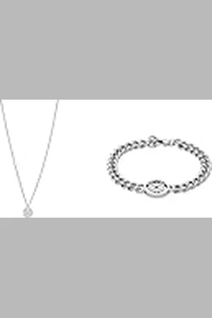Emporio Armani Collar y pulsera para hombre, acero inoxidable plateado, set