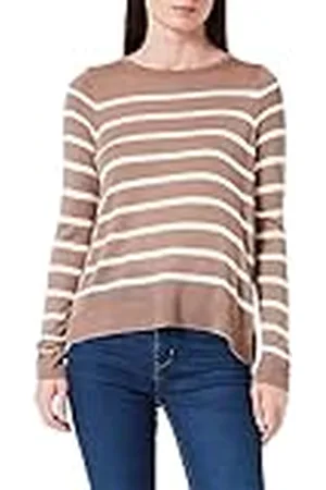 VERO MODA Vmnova LS O-Cuello Jersey Ga Noos Suéter, Lentejas marrón/Rayas: Abedul, XL para Mujer