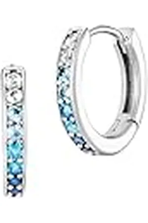Engelsrufer Pendientes de aro para mujer de plata de ley, con 20 circonitas blancas a azules, cierre de clip, sin níquel, 1 Paar, Plata de ley, Circonia cúbica