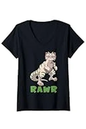 Grumpy Cat Mujer Gato gruñón dinosaurio - RAWR Camiseta Cuello V
