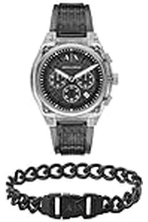 Armani Exchange Hombre Reloj de Poliuretano Gris y Pulsera Negra de Acero Inoxidable, Set