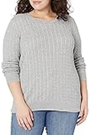 Amazon Jersey de Cuello Redondo y Manga Larga en Ligero Punto Trenzado (Disponible en Tallas Grandes) Mujer, , M