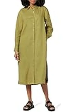THE DROP Vestido para Mujer, Fiona Midi Camisero Lino Holgado, , S