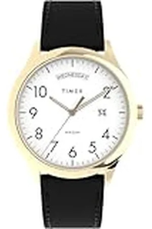 Timex Easy Reader - Reloj para Hombre de 40 mm, Pulsera en Piel Negra, Esfera Blanca, Caja en Tono Dorado TW2W68500