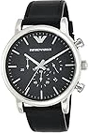 Emporio Armani Reloj Hombre, Movimiento cronógrafo, 46mm Plata / Acero Caja de acero inoxidable con correa de piel, AR1828