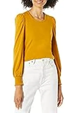 Amazon Camiseta de Manga Larga con Cuello Redondo y Puños Fruncidos Mujer, , S