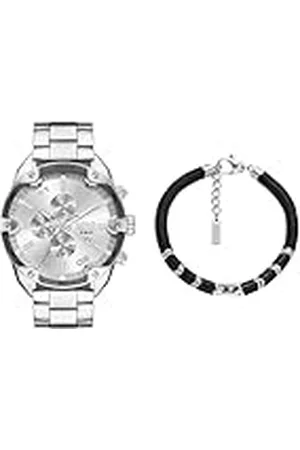 Diesel Hombre Reloj y Pulsera D Logo Semipreciosos Plateado con Tachuelas, Set