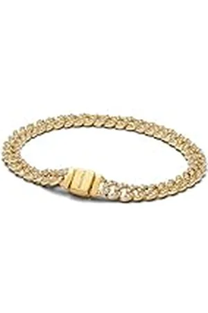 PANDORA Timeless Pavé Cuban 563008C01-16 - Pulsera de plata de ley con aleación de metal chapado en oro y circonitas, tamaño: 16 cm, 16cm, Plata de ley, Circonita cúbica