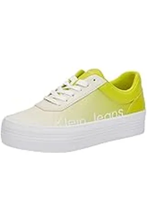 Calvin Klein Jeans Bold Vulc FLATF Low LTH IN Sat YW0YW01293, Zapatilla Vulcanizada Mujer, Amarillo (Sulphur/Creamy White), 40 EU