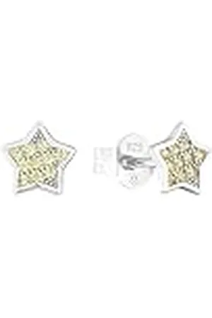 Amor Pendientes de plata de ley 925 para niña, con circonita cúbica sintética, 0,6 cm, plata, estrella, Se entrega en estuche de regalo