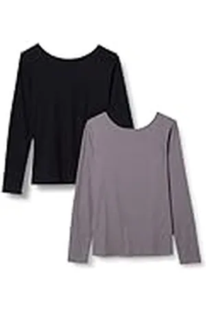 Amazon Camiseta de Punto Trenzado Ajustada de Manga Larga con Espalda Descubierta Mujer, Pack de 2, , S