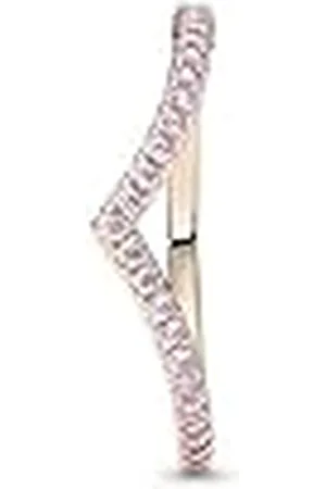 PANDORA Timeless Anillo con diseño de hueso de la suerte chapado en oro rosa de 14 quilates con elegantes circonitas cúbicas rosa fantasía, talla 60