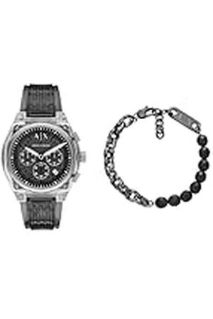 Armani Exchange Hombre Reloj de Poliuretano Gris y Pulsera Gunmetal de Acero Inoxidable, Set