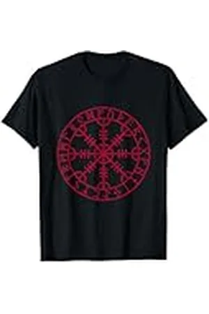 Wowsome! Camiseta Temática Vikinga Mitología Nórdica Yelmo Awe Brújula Nórdica Runas Vikingas Unisex Niños Negro Talla S Manga Larga Clásico Encaje Clásico