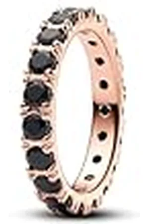PANDORA Timeless Anillo chapado en oro rosa de 14 quilates con cristal negro, talla 58