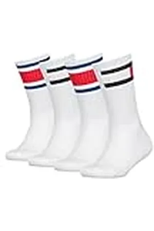 Tommy Hilfiger Crew Sock, (White), 35 (Pack de 4) Unisex Niños