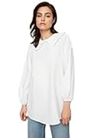 Trendyol White Bebe Collar Tapaptard Túnica Camiseta, , 38 para Mujer