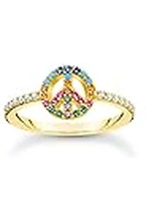 Thomas Sabo Anillo de mujer Peace con piedras de colores, plata de ley 925, oro amarillo 750, chapado en oro TR2373-488-7, 48, Plata de ley, Zirconia cúbica