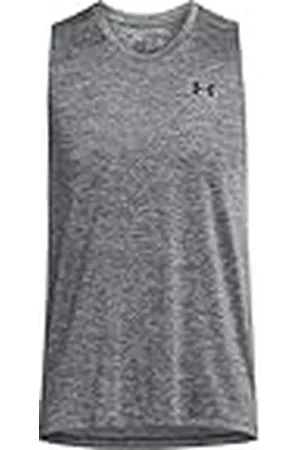 Under Armour UA Tech Tank Camiseta sin mangas para hombre, camiseta de hombre sin mangas para correr, color gris brezo/blanco