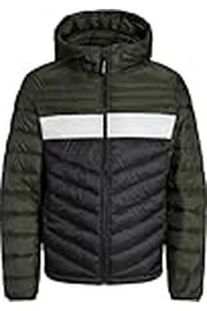 JACK & JONES Jjehero Puffer Hood Noos Chaqueta, Rosin/Detail:Blocked-Black/White, L para Hombre