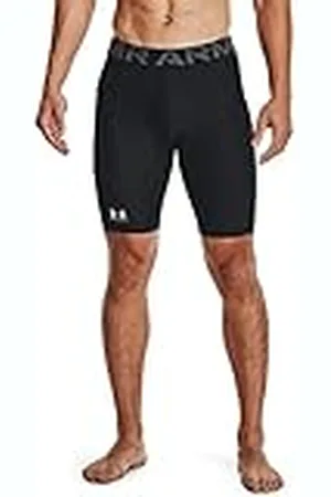 Under Armour UA HG Armour Long Shorts Pantalones deportivos cortos, shorts para hombre transpirables y de secado rápido, color negro/blanco
