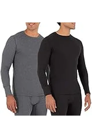 Fruit Of The Loom Ropa Interior térmica reciclada de gofre (1 y 2 Paquetes) Camiseta de Pijama, Negro/Gris Jaspeado, XL para Hombre