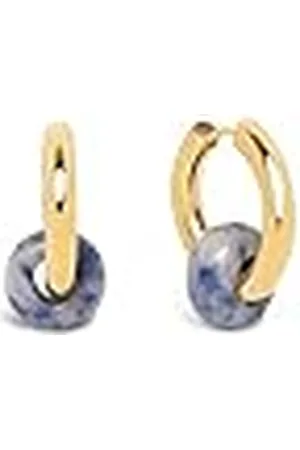SINGULARU Pendientes Aro Carmen True Marine. Acero con Acabado en Baño de 18Kt y Piedras Naturales. Cierre Congo/Click. Joyas para Mujer
