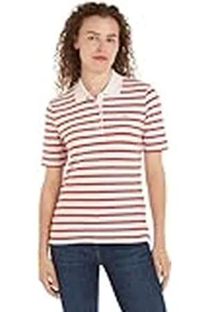 Tommy Hilfiger Polo de Manga Corta Mujer Stripe Slim Fit, Multicolor (Breton STP/Ecru/Terra Red), XL