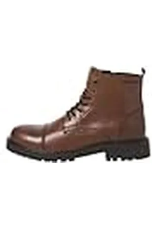 JACK & JONES Jfwtremor-Botas de Piel Sn, Botines con Cordones Hombre, coñac, 43 EU