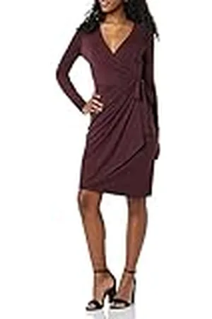 Amazon Vestido cruzado clásico de manga larga (disponible en tallas grandes) Mujer, , 5XL Grande