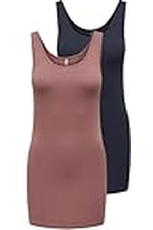 ONLY Onllive Love New Long TT Noos-Pack de 2 Unidades Camiseta de Tirantes Anchos, Cielo Nocturno/Paquete: Azul Oscuro/Rosa intensa, M para Mujer