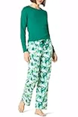 Amazon Conjunto para Dormir Ligero con Pantalón de Franela y Camiseta de Manga Larga Mujer, , XXS