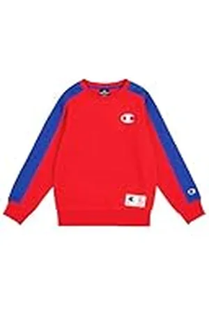 Champion Legacy Retro Sport B (306850) - Sudadera de forro polar ultraligera, suave y compacta con cuello redondo, bermellón/azul profundo (CRD/BAI), 3-4 años (XXS) Niños FW24