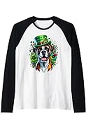 Doggies Unlimited Obra de arte del Día de San Patricio de Boxer Dog Camiseta Manga Raglan