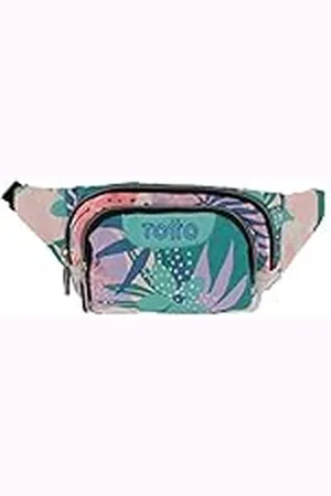 TOTTO Riñonera para Niños, Modelo Gancho, Capacidad 1 L, con 1 Compartimento Principal y 1 Bolsillo Delantero, Tejido Poliéster de Alta Densidad y Calidad, Tira Ajustable, Estampado Plantas Tropical