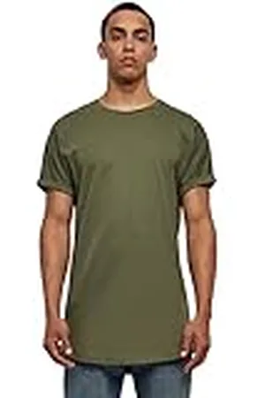 Urban classics Camiseta básica de manga corta holgada, cuello redondo, de algodón, extra larga, con doblez en las mangas, de hombre, moderna, color verde, talla S