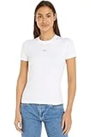 Calvin Klein Jeans Camiseta de Manga Corta Mujer Woven Label Rib Cuello Redondo, , 3XL