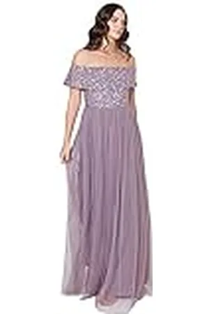 Maya Deluxe Vestido Bardot para Mujer, Maxi Adornado, Cintura Imperio, sin Mangas, Tul para invitadas de Boda, graduación Dama de Honor, Verde Esmeralda, 36 EU
