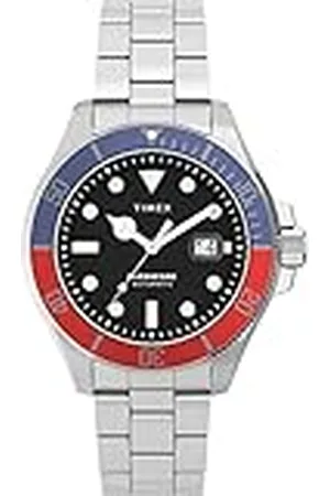 Timex Trend - Reloj mecánico de 43 mm para hombre, pulsera de acero inoxidable, esfera azul, caja en tono plateado TW2V72100
