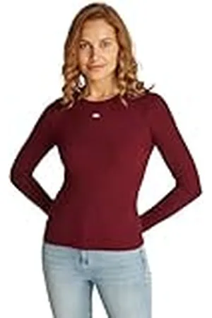 Tommy Hilfiger Camiseta de Manga Larga Mujer Slim Fit Essential de Algodón, Rojo (Deep Rouge), XXS