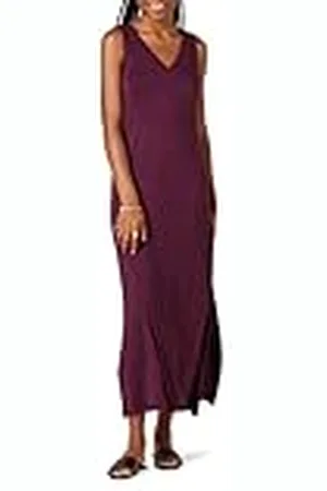 Amazon Vestido Largo de Punto sin Mangas con Cuello en Pico Mujer, , XS