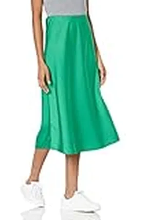 THE DROP Maya Falda con efecto seda para Mujer, Esmeralda., 4XL Grande