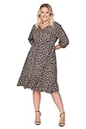 Trendyol Midi Skater Regular Plus Size Dress Vestido, Negro/Multicolor, 44/Grande para Mujer