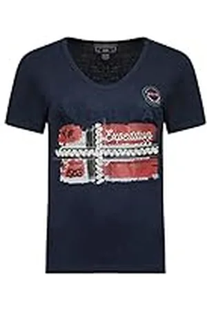 Geographical Norway Jinny Lady Camiseta Cuello V Moda Mujer, Camiseta Moda Regular Fit, Ropa Manga Corta Marca, Primavera Verano Otoño Invierno ( M)